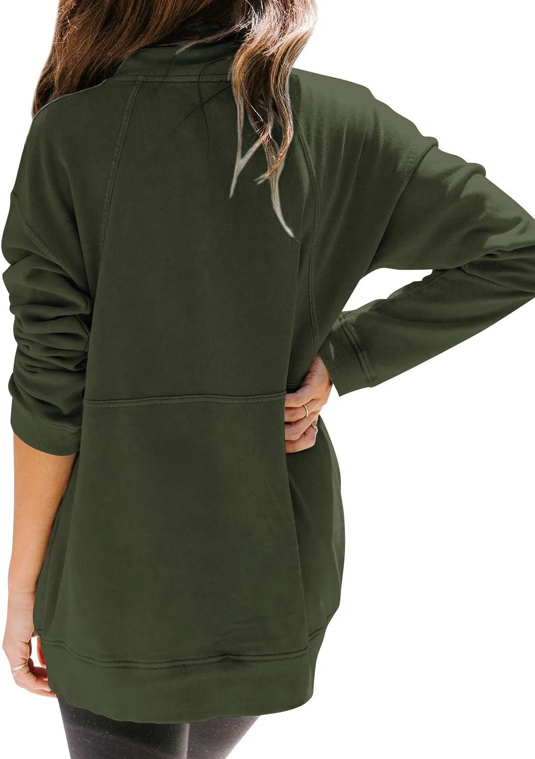 MYMORE Women's Casual Long Sleeve Lapel Half Zip Up Sweatshirts Drawstring Solid Loose Fit Pullover Tops