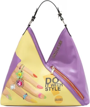 Nicole Lee Hobo Bag, Vegan Leather, Jeweled Front (NAIL POLISH)