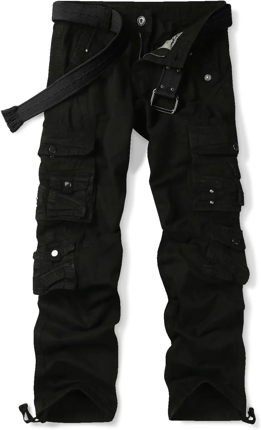 OCHENTA Men's Cotton Casual Cargo Work Pants Baggy Travel Hiking with Multi Pockets (No Belt)