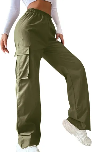 ODIZLI Women's Cargo Pants Casual Loose High Waisted Straight Leg Baggy Pants Trousers with Pockets