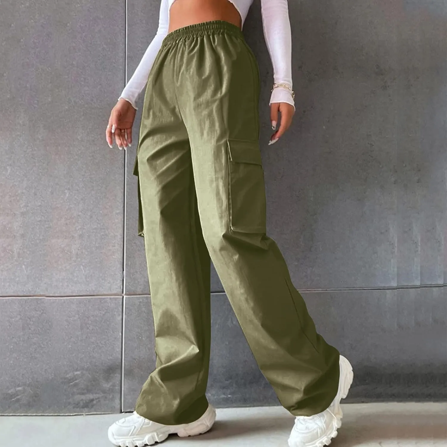ODIZLI Women's Cargo Pants Casual Loose High Waisted Straight Leg Baggy Pants Trousers with Pockets
