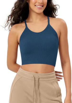 ODODOS Women's Crop Seamless Rib-Knit Camisole Strappy Racerback Cropped Tank Tops