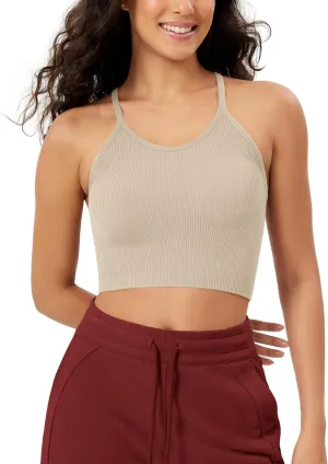 ODODOS Women's Crop Seamless Rib-Knit Camisole Strappy Racerback Cropped Tank Tops