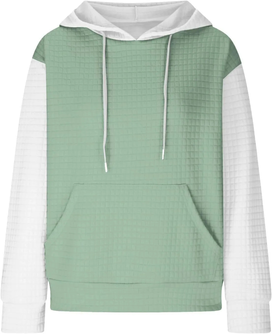 Oversized Hoodies for Women Color Block Waffle Sweatshirts Casual Drawstring Pullover with Pockets Fall Clothes