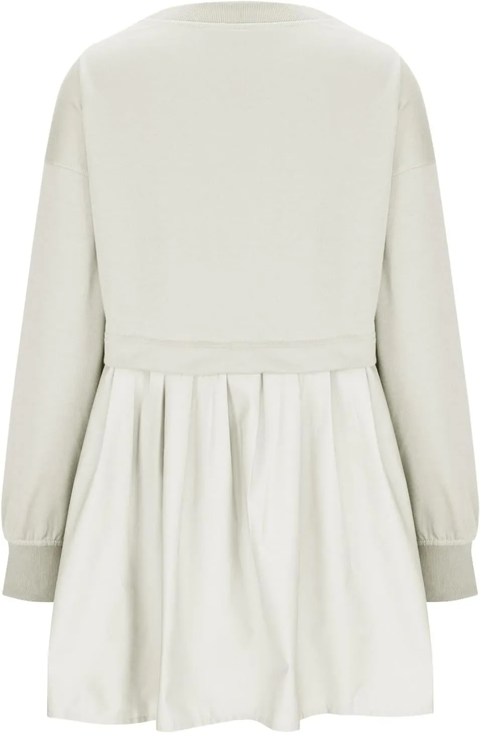 Oversized Sweatshirt Dress for Women Long Sleeve Patchwork Crewneck Pullover Loose Flowy Pleated Tops Mini Dress