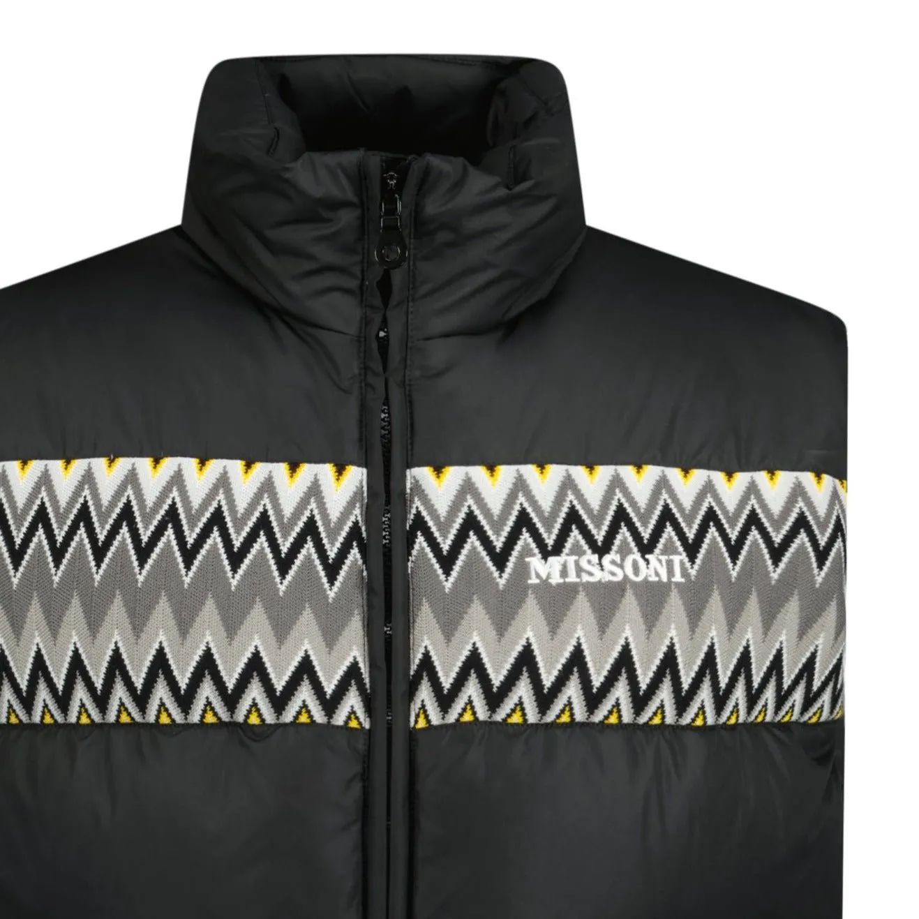 Padded Down Gilet With Pattern Black & Yellow