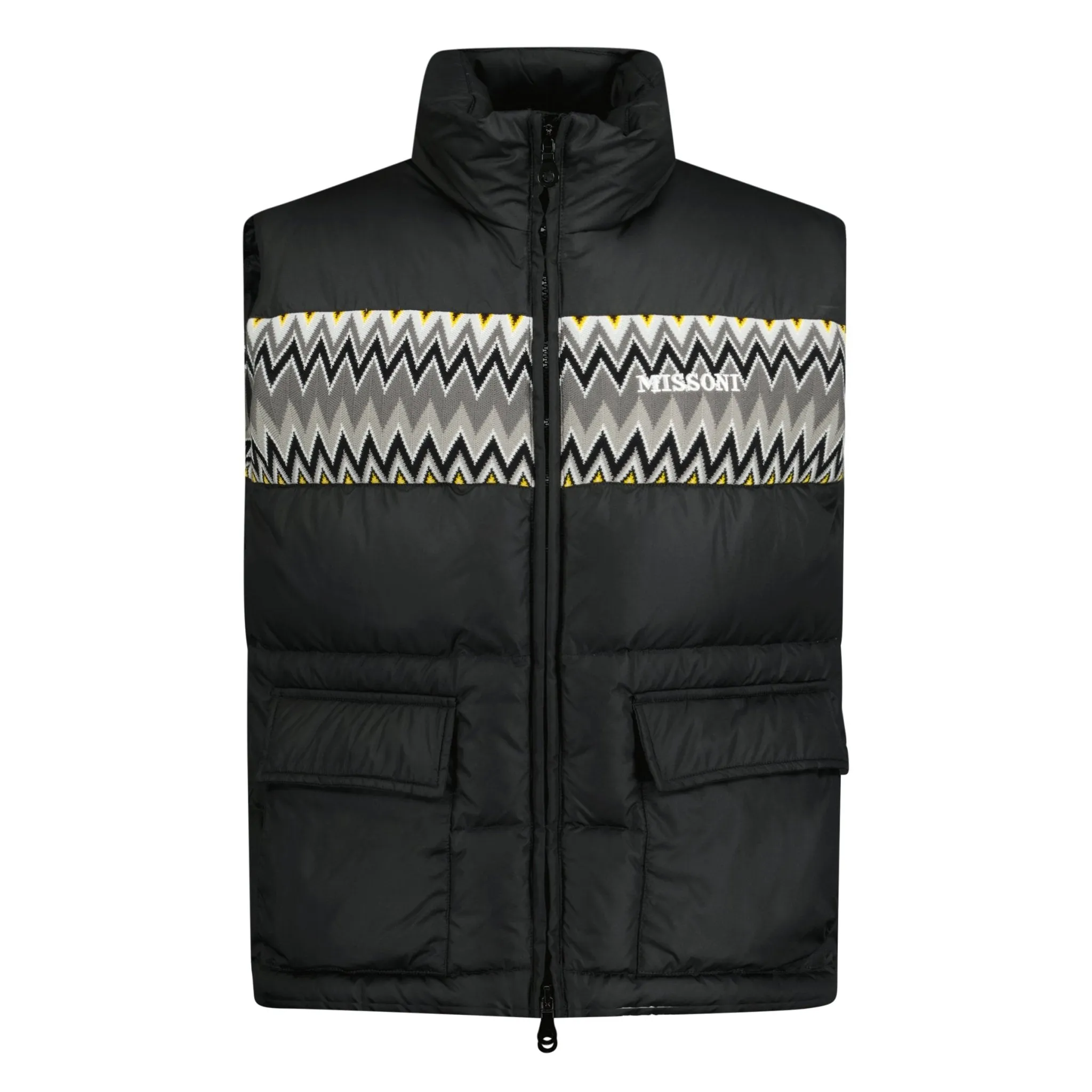 Padded Down Gilet With Pattern Black & Yellow