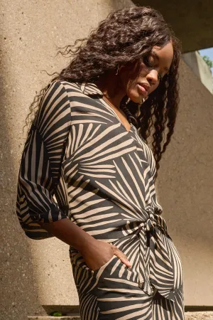 PALM PRINT TIE WAIST TOP