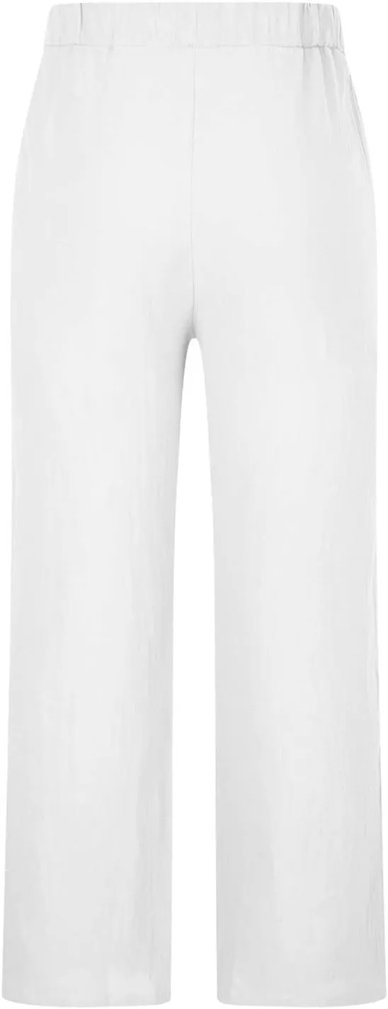 Palm Tree Print Cotton Linen Pants for Mens Slim Fit Straight-Leg Beach Pant Summer Casual Drawstring Trousers