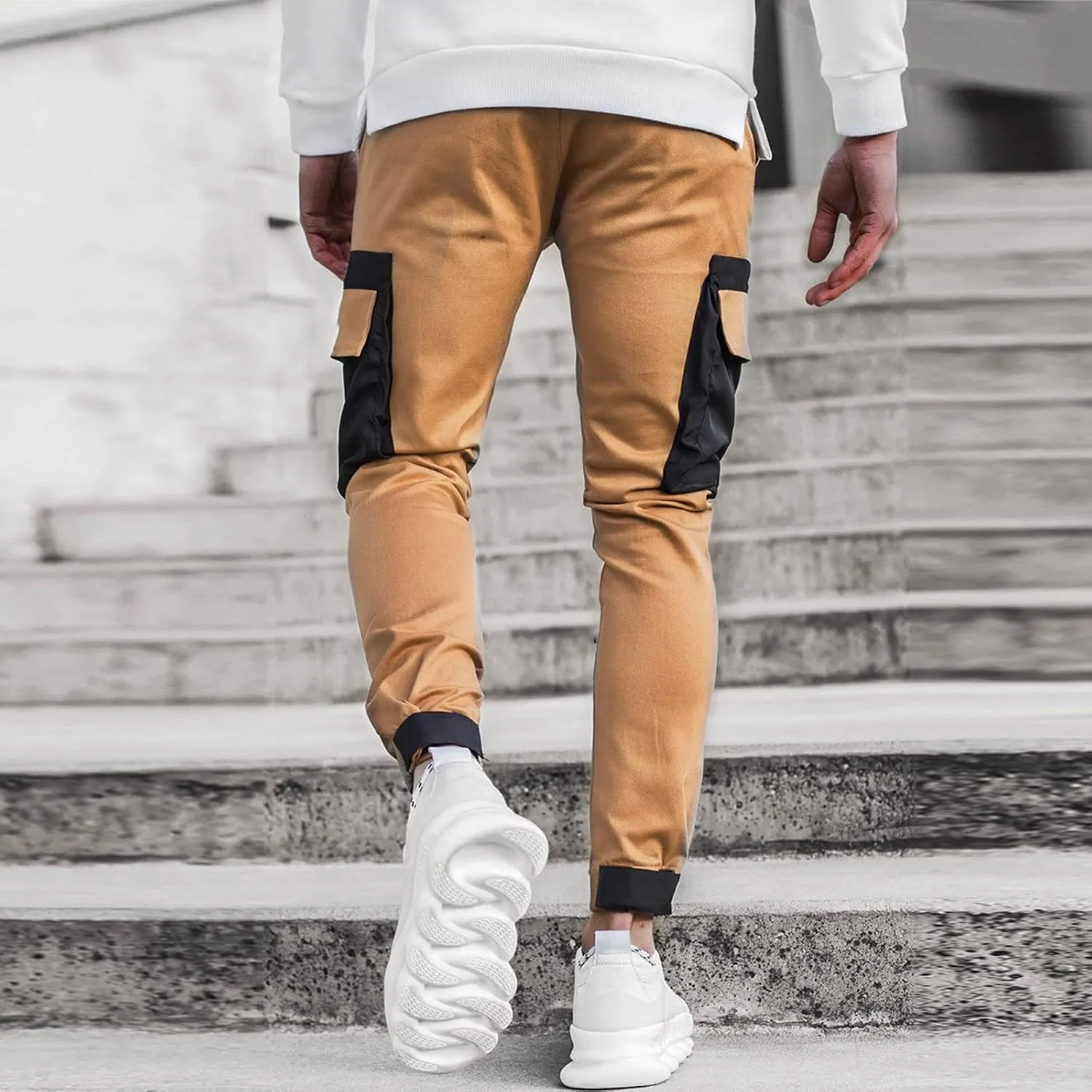 Pantalones para Hombre Chinos Cotton Slim Fit Fitness Workout Casual Jogging Bikers with Pocket Men Sport Running Cargo Pants