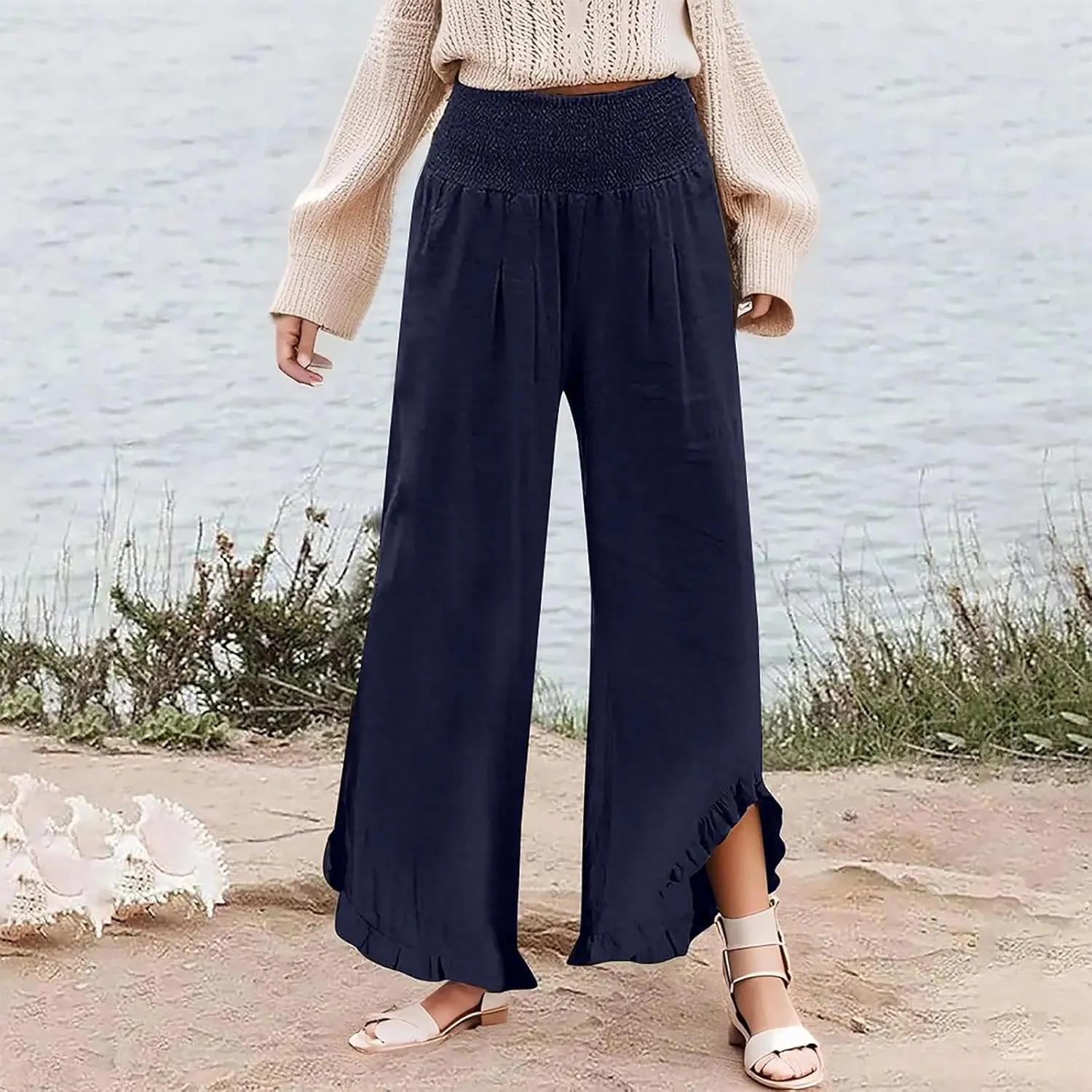 Pants for Women, Straight Leg Summer High Waisted Linen Pants Wide Palazzo