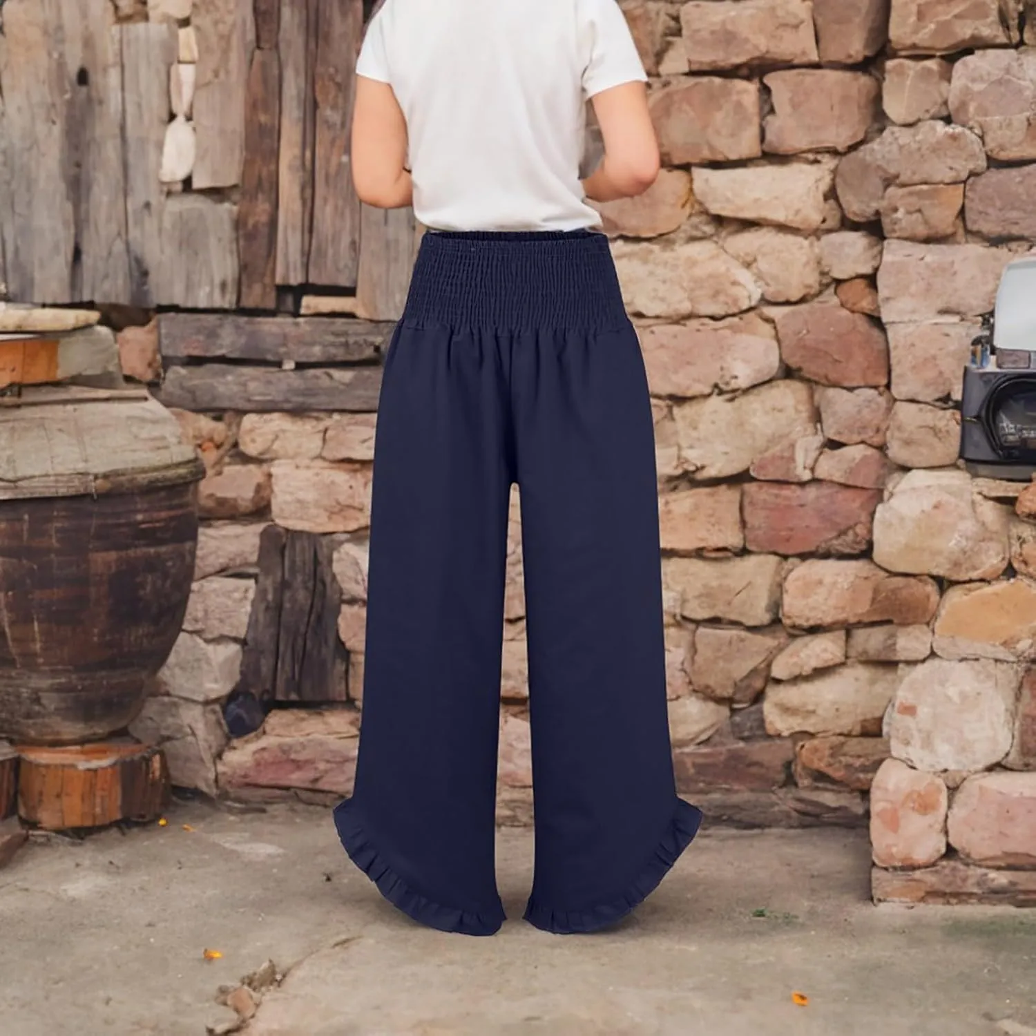 Pants for Women, Straight Leg Summer High Waisted Linen Pants Wide Palazzo