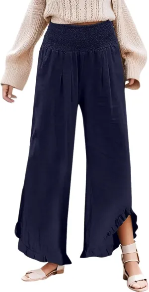 Pants for Women, Straight Leg Summer High Waisted Linen Pants Wide Palazzo