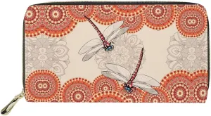 Pensura Dragonfly Print Wallet Large Leather Card Holder Organizer Boho Mandala Style Zip Around Wallets Long Ladies Travel Clutch Phone Purse for Women
