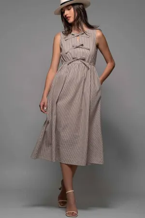 Pinstripe Tie Front Scrunched Waist Maxi Dress