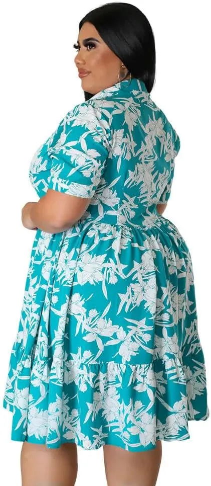 Plus Size Dress Plus Size Midi Dress Women Floral Print Female A Line Elegant Spring Summer Short Sleeve Dress Casual Party Dresses