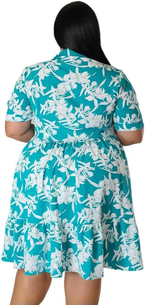 Plus Size Dress Plus Size Midi Dress Women Floral Print Female A Line Elegant Spring Summer Short Sleeve Dress Casual Party Dresses