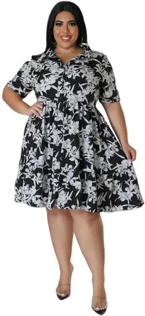 Plus Size Dress Plus Size Midi Dress Women Floral Print Female A Line Elegant Spring Summer Short Sleeve Dress Casual Party Dresses