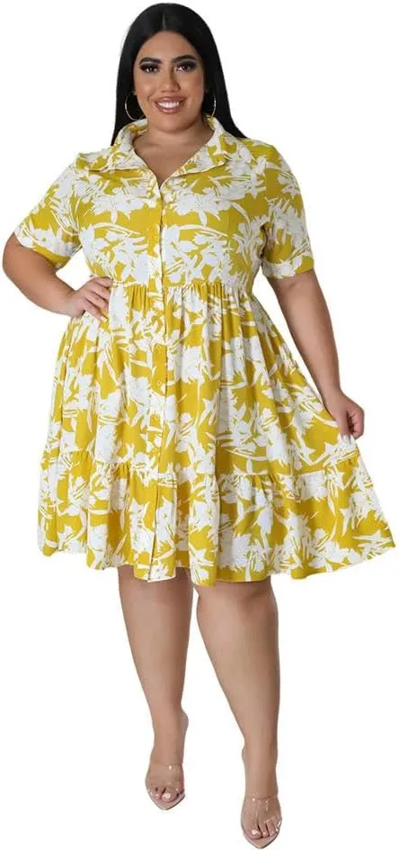 Plus Size Dress Plus Size Midi Dress Women Floral Print Female A Line Elegant Spring Summer Short Sleeve Dress Casual Party Dresses
