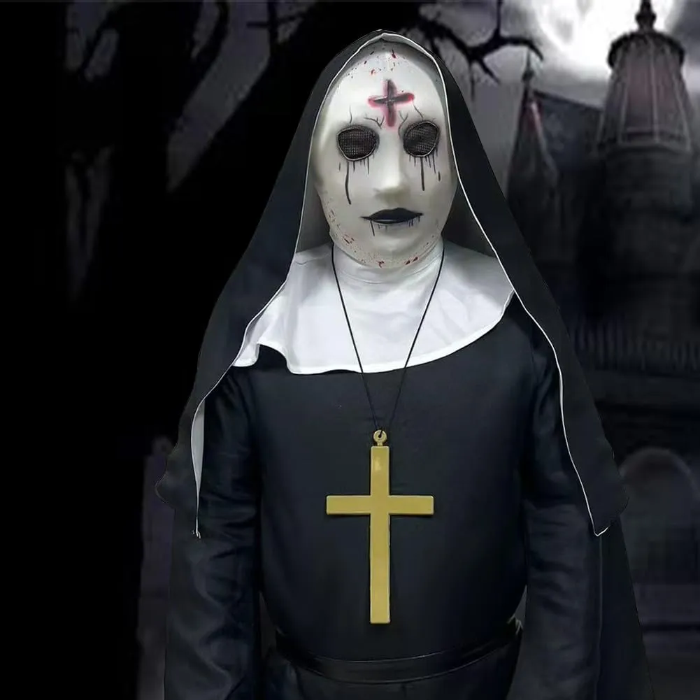 Priest Costume Women Scary Mask Scary Movie Cosplay Costume 6pcs Priest Halloween Costume Women