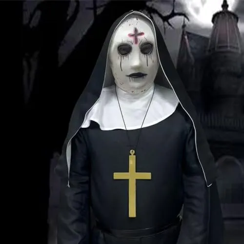 Priest Costume Women Scary Mask Scary Movie Cosplay Costume 6pcs Priest Halloween Costume Women