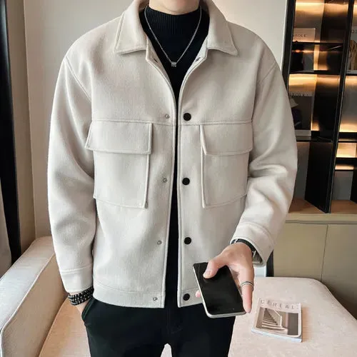 Riolio Brand Clothing Winter Men Coats Woollen Cloth Thick Tooling Lapel Slim Jacket/ Mens High Quality Woolen Casual Warm Jacket Coats