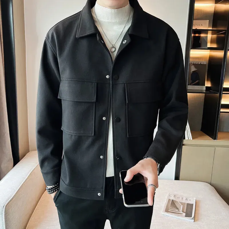 Riolio Brand Clothing Winter Men Coats Woollen Cloth Thick Tooling Lapel Slim Jacket/ Mens High Quality Woolen Casual Warm Jacket Coats