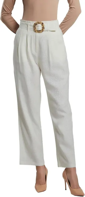 SANDY & SID Womens Pants Linen Crop High Rise *Small Size* Straight Leg Trousers Fabric Belt Business Office Work Casual Wear