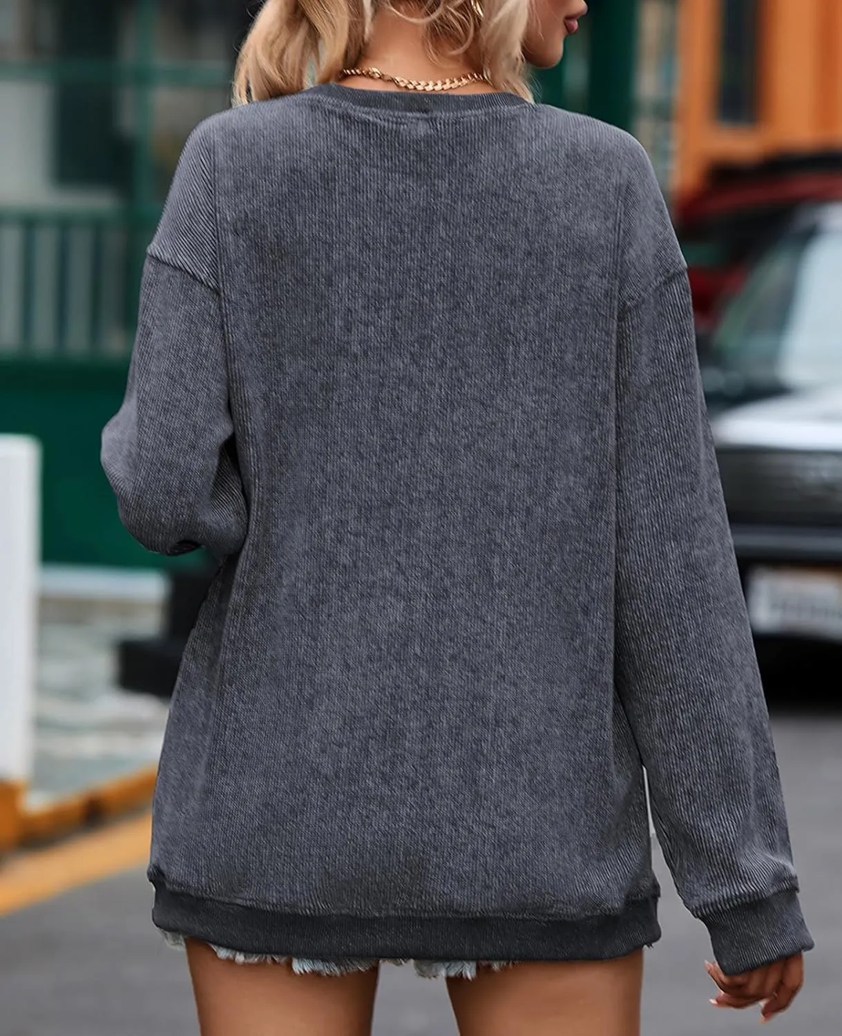 SELINK Womens Crewneck Oversized Corduroy Corded Sweatshirt Long Sleeve Casual Pullover Tops