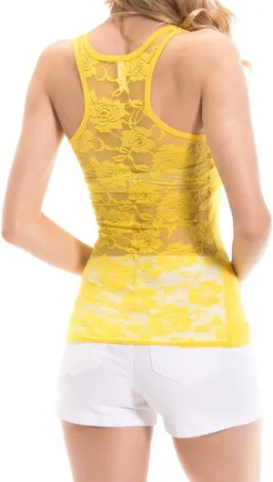 Sexy Lace Racerback Ribbed Front Tank Tops Cami Slim-Fit Sleeveless Camisole