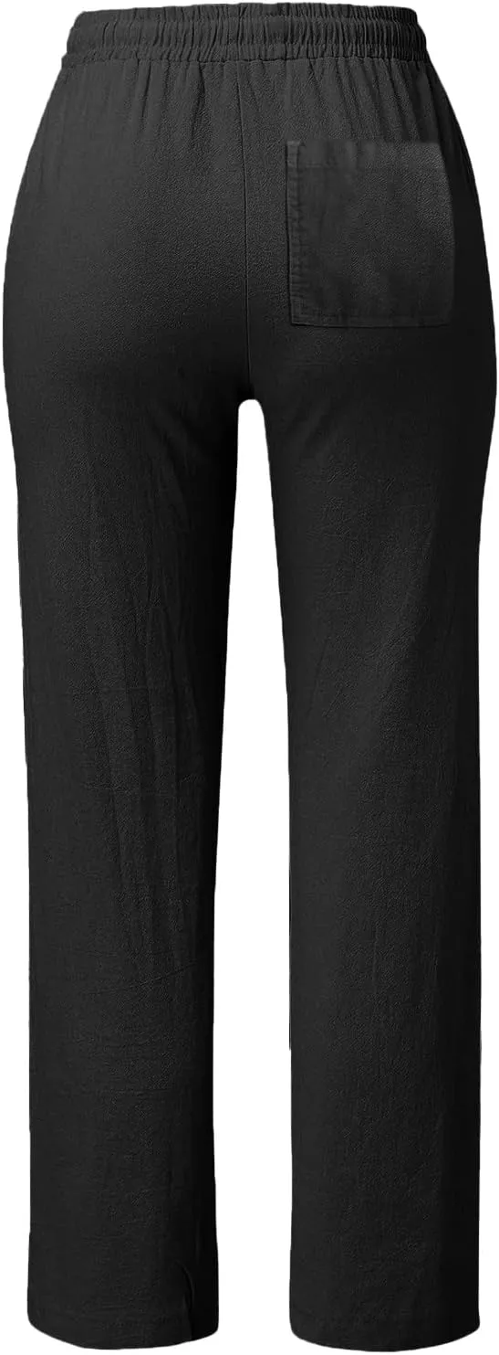 SHAOBGE Womens Casual Pants Straight Leg Drawstring Elastic High Waist Loose Comfy Trousers with Pockets