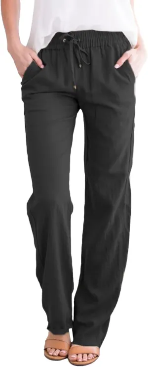 SHAOBGE Womens Casual Pants Straight Leg Drawstring Elastic High Waist Loose Comfy Trousers with Pockets