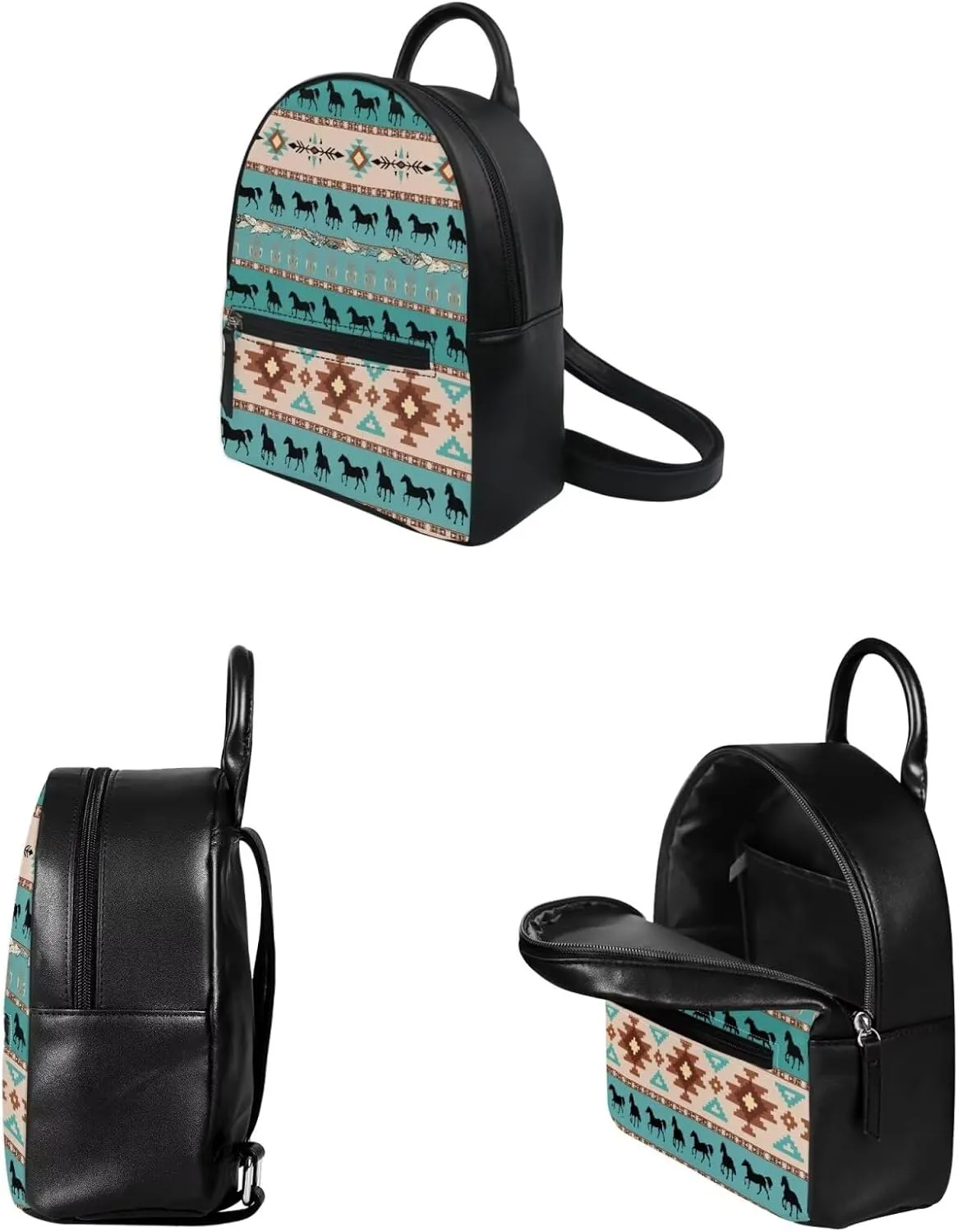 Showudesigns Aztec Horse Backpack Purse Set for Women Mini Backpacks Wallets Leather Shoulder Bag for School Travel Mini Casual Daypack Zipper Tote Bags Handbag 2 Pack Tribal