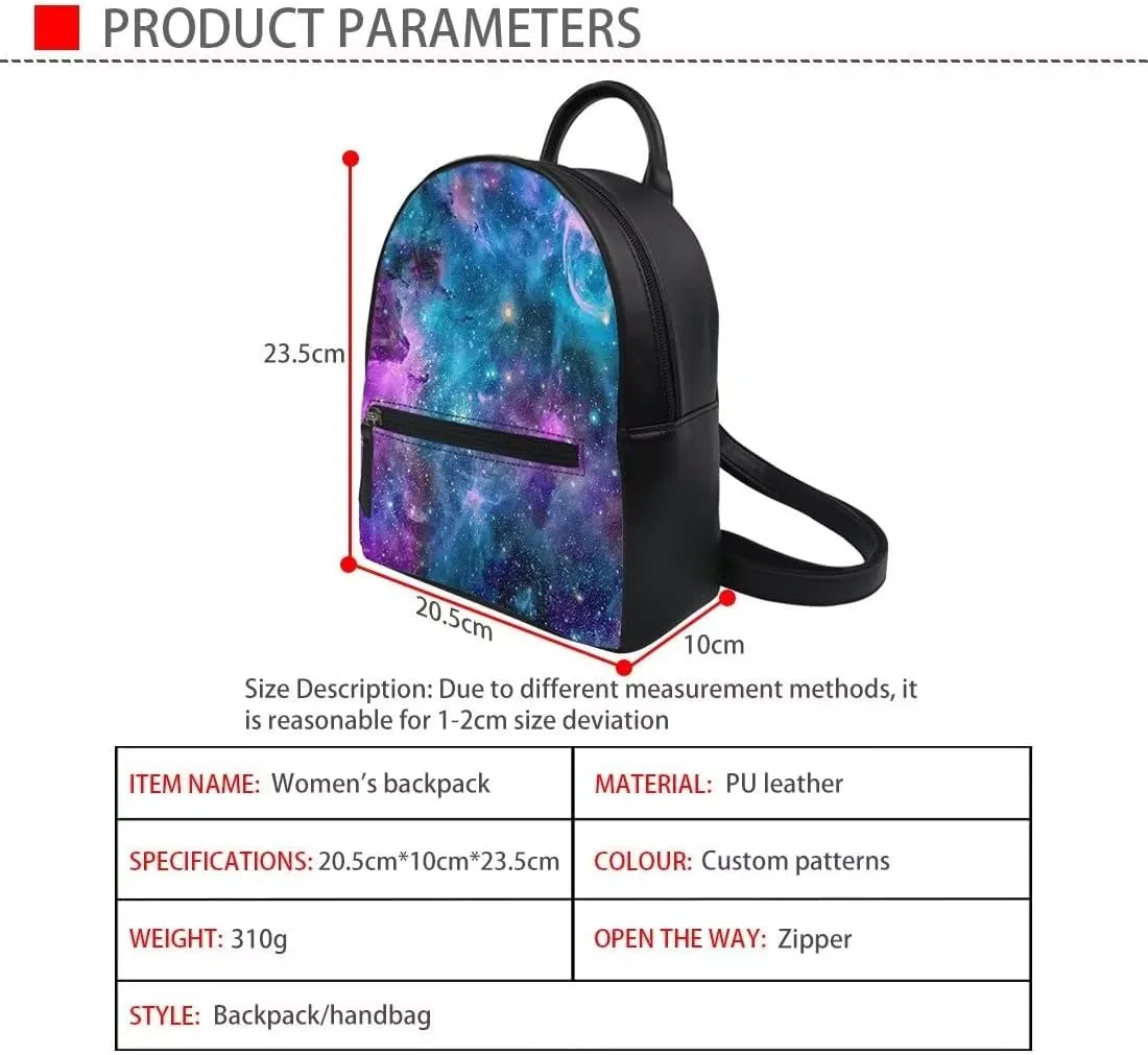 Showudesigns Galaxy Wolf Backpack Purse and Wallet Set for Women Leather Mini Backpack Waterproof Shoulder Bag Teenager Purse Men Daypack Wallets 2 Pack Purple