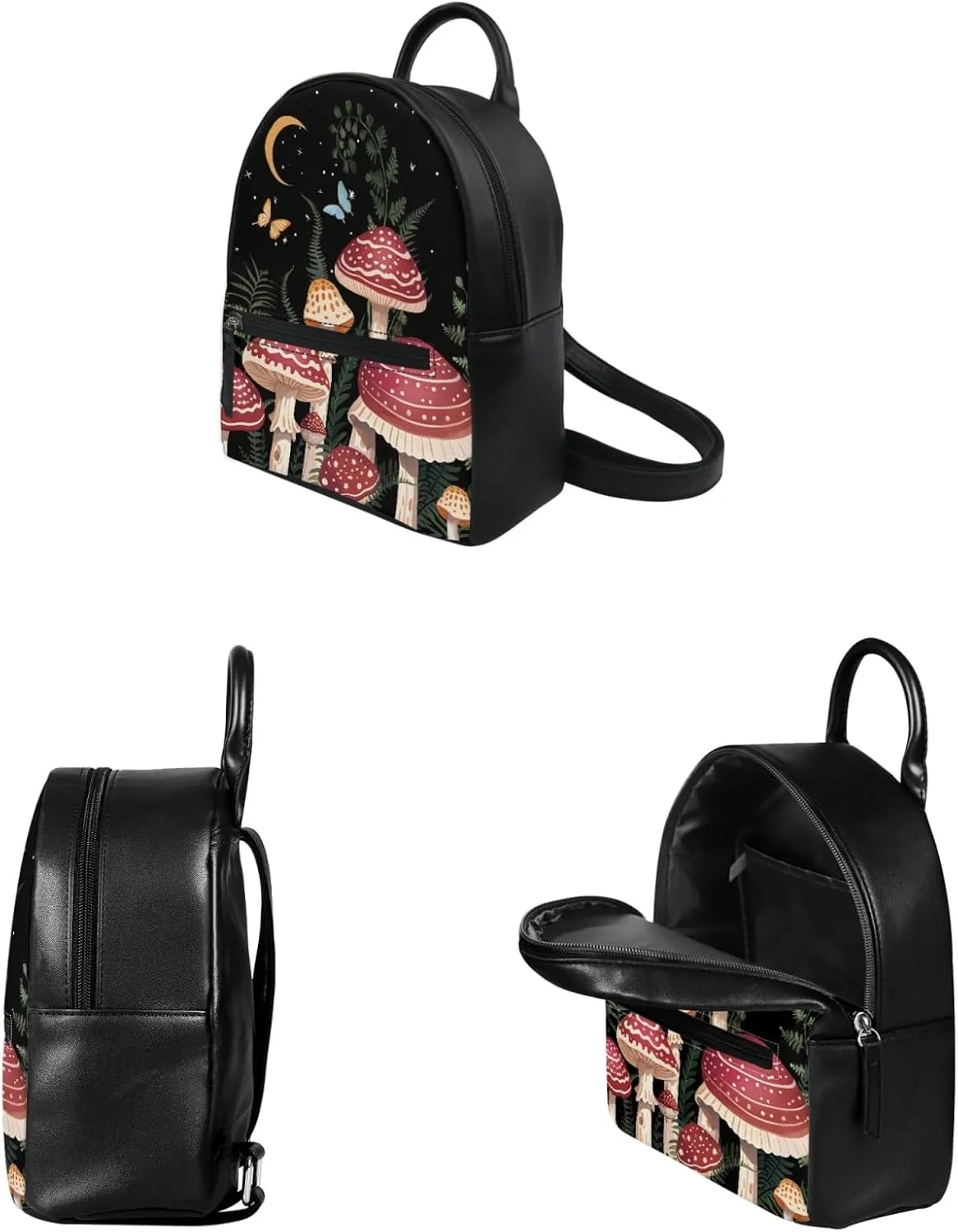 Showudesigns Mushroom Mini Backpack Purse Set for Women Teen Girls Shoulder Bag Butterfly Moon Night Daypack Small Travel Shopping Bag Handbag Tote Black 2 Pack Wallets