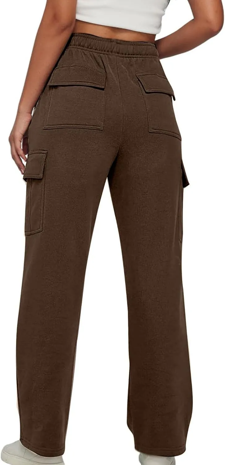 SMIDOW Cargo Pants for Women Baggy High Waist Straight Wide Leg Workout Running Jogger Pants Elastic Waist Lounge Trousers