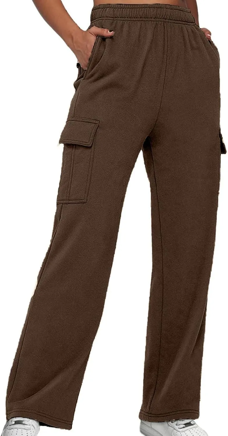 SMIDOW Cargo Pants for Women Baggy High Waist Straight Wide Leg Workout Running Jogger Pants Elastic Waist Lounge Trousers