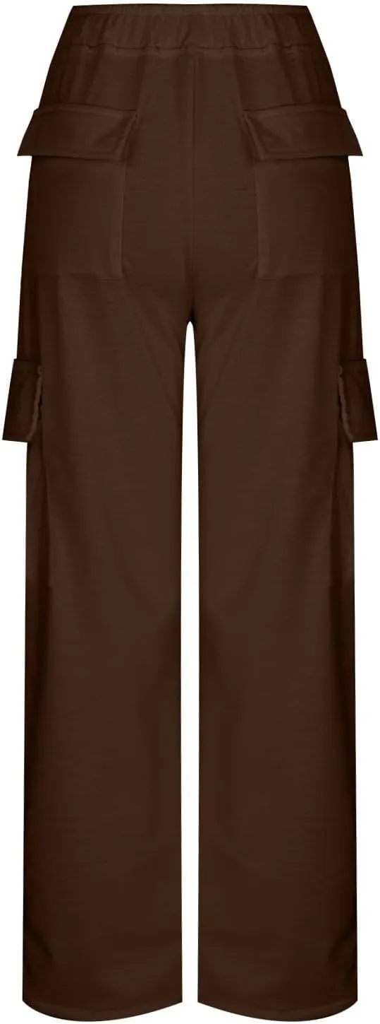 SMIDOW Cargo Pants for Women Baggy High Waist Straight Wide Leg Workout Running Jogger Pants Elastic Waist Lounge Trousers