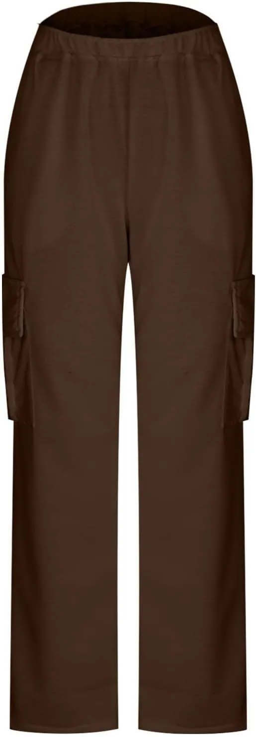 SMIDOW Cargo Pants for Women Baggy High Waist Straight Wide Leg Workout Running Jogger Pants Elastic Waist Lounge Trousers