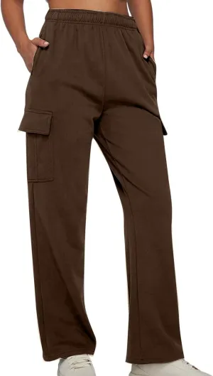 SMIDOW Cargo Pants for Women Baggy High Waist Straight Wide Leg Workout Running Jogger Pants Elastic Waist Lounge Trousers