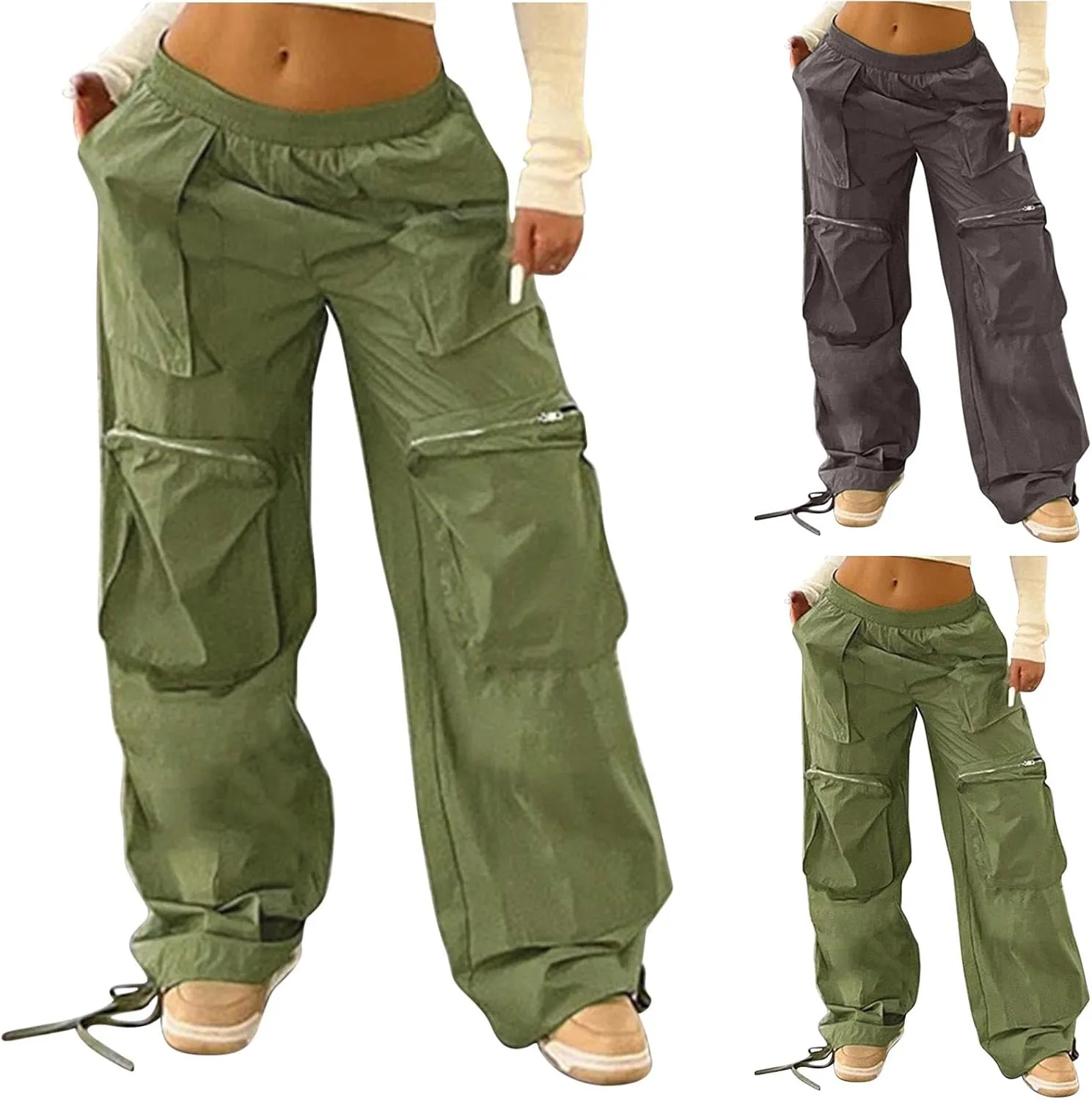 SMIDOW Womens Baggy Cargo Pants Streetwear y2k Clothes Relax Fit Drawstring Elastic Waist Parachute Pant Trousers