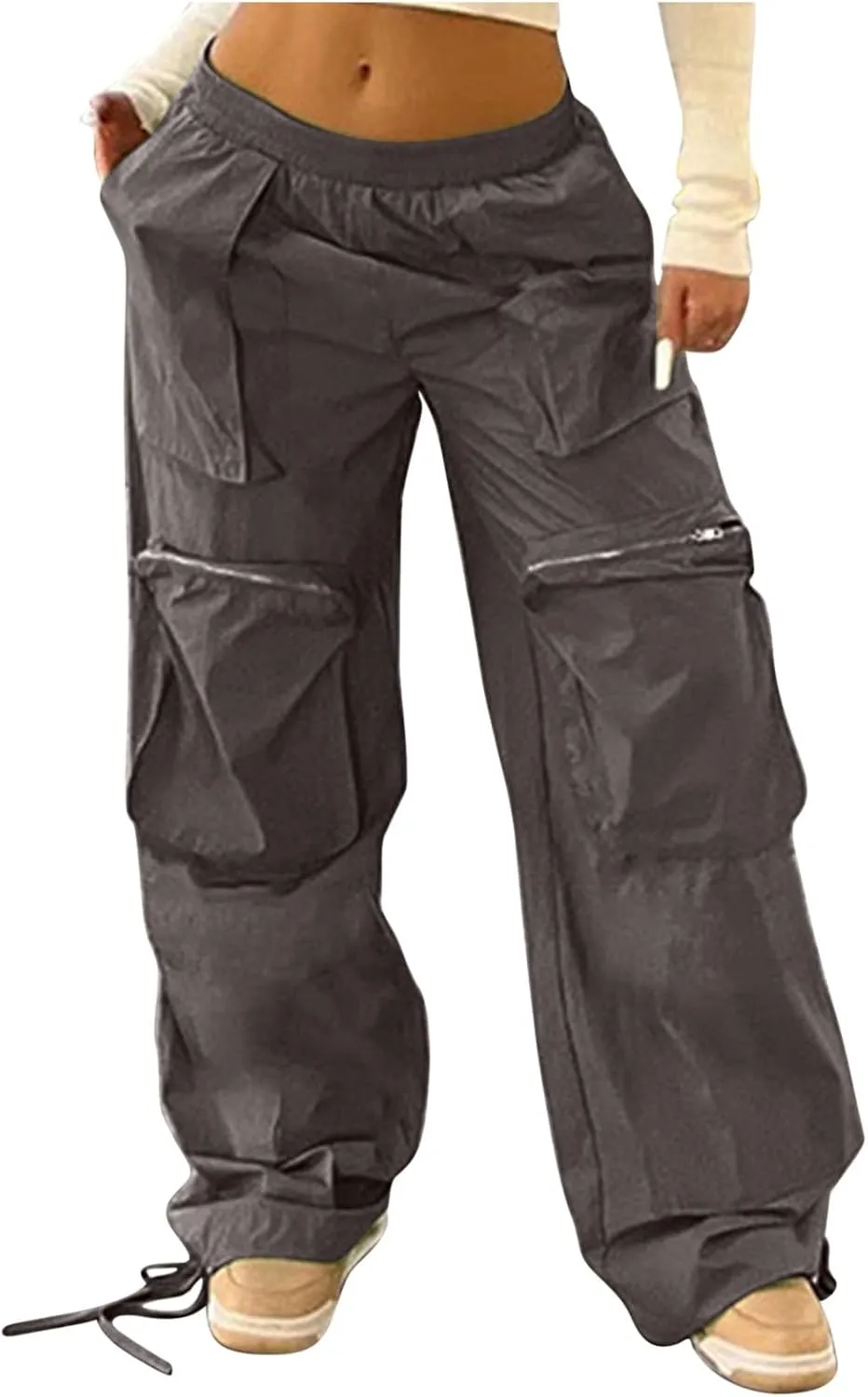 SMIDOW Womens Baggy Cargo Pants Streetwear y2k Clothes Relax Fit Drawstring Elastic Waist Parachute Pant Trousers