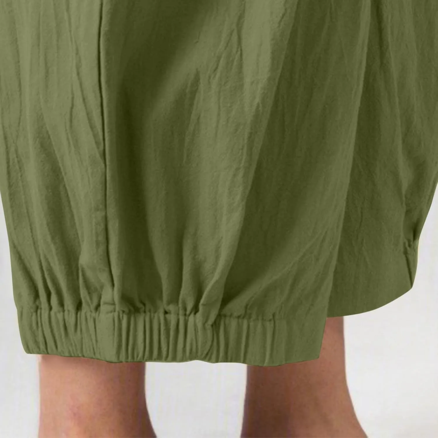 SMIDOW Women's Capris and Cropped Pants Dressy Casual Cotton Linen Pant Elastic High Waist Loose Wide Leg Long Trousers