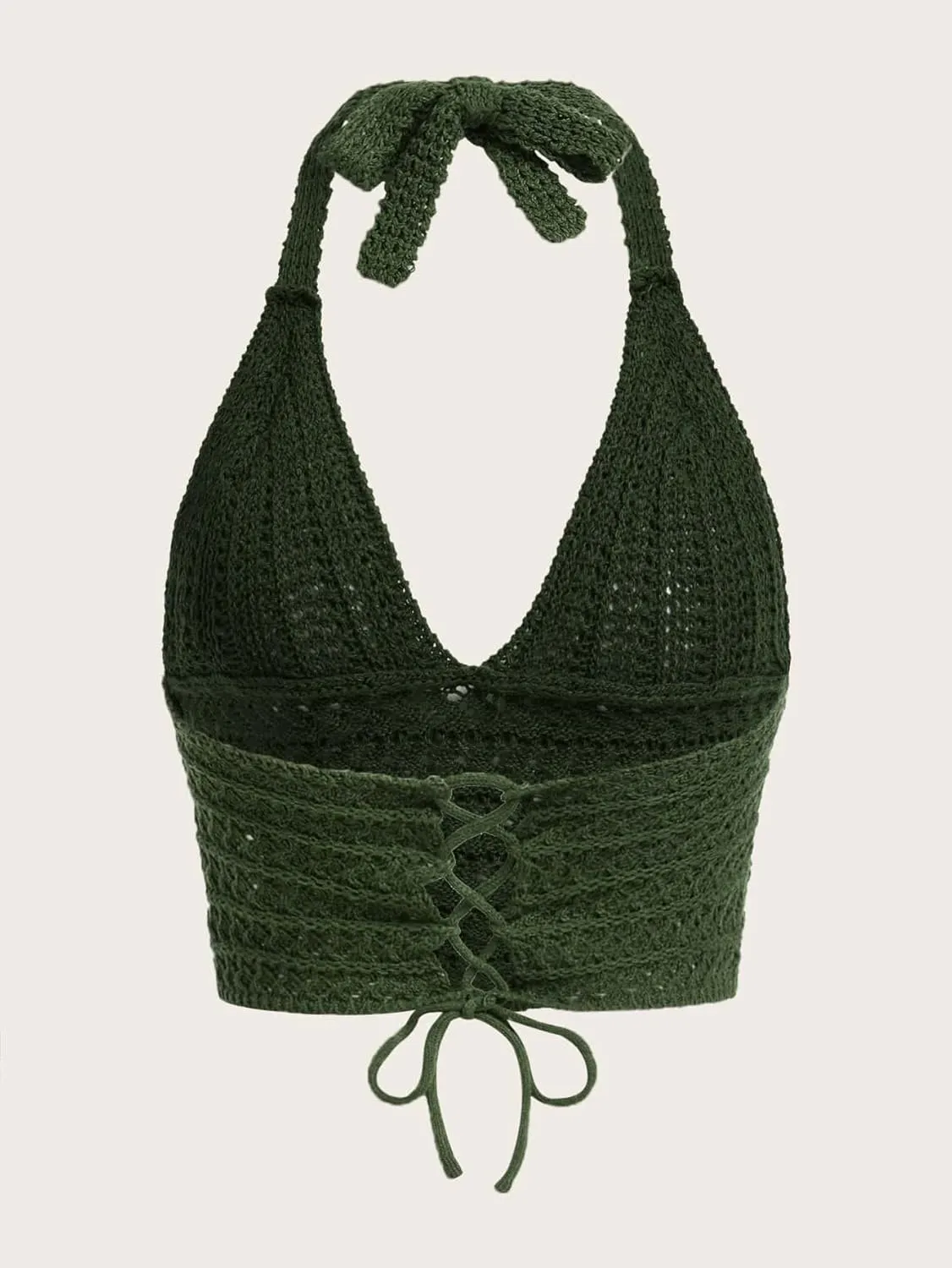 SOLY HUX Womens Crochet Halter Crop Tops Summer Sexy Knitted V Neck Sleeveless Camisole Y2K Top