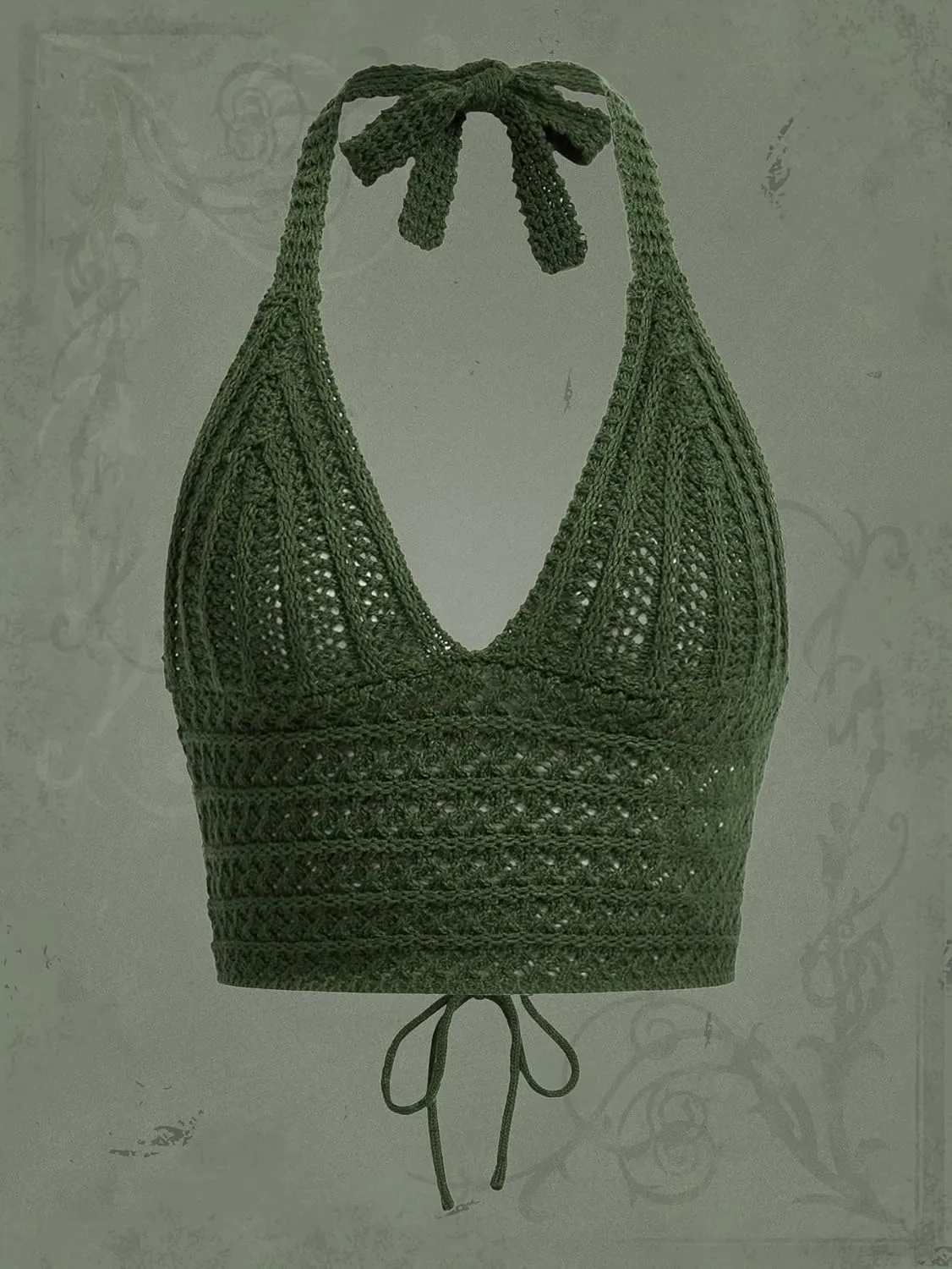SOLY HUX Womens Crochet Halter Crop Tops Summer Sexy Knitted V Neck Sleeveless Camisole Y2K Top