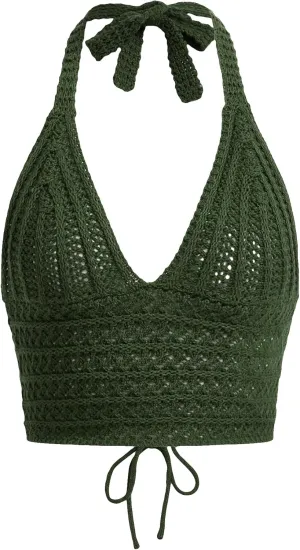 SOLY HUX Womens Crochet Halter Crop Tops Summer Sexy Knitted V Neck Sleeveless Camisole Y2K Top