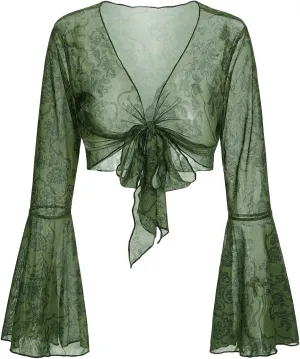 SOLY HUX Womens Fairy Bell Sleeve Top Floral Lace Tie Front Crop Cardigan Y2k