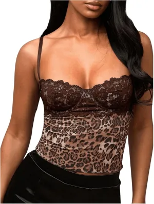 SOLY HUX Women's Floral Lace Trim Camisole Spaghetti Strap Fitted Shirt Top Summer Crop Cami Tops
