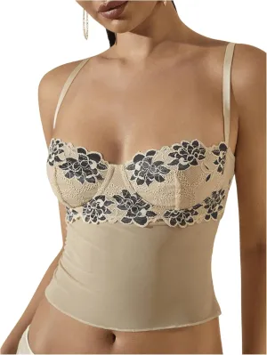 SOLY HUX Women's Floral Lace Trim Camisole Spaghetti Strap Fitted Shirt Top Summer Crop Cami Tops