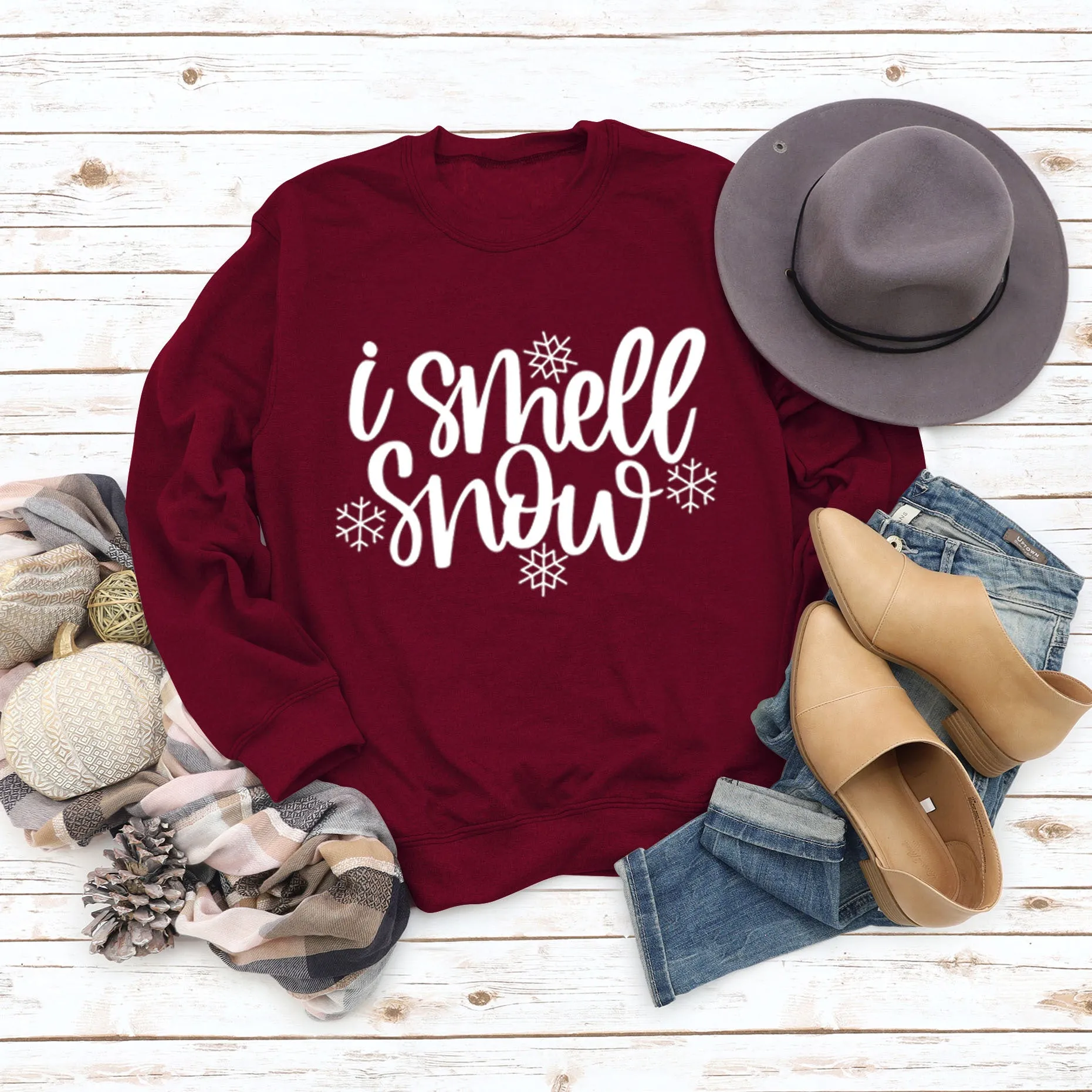 Spot Crewneck Women's Leggings I Smell Snow Loose Sweatshirt